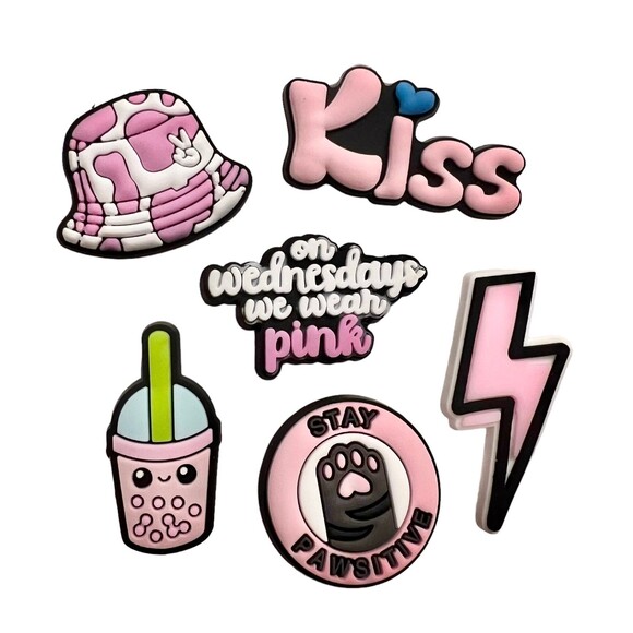 Set of 6 Kawaii Boba Pink Y2K Shoe Charms - Picture 1 of 3